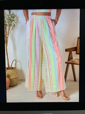 NWT En Crème Neon Stripe Wide-Leg Pants - Multicolor- Women Size Large